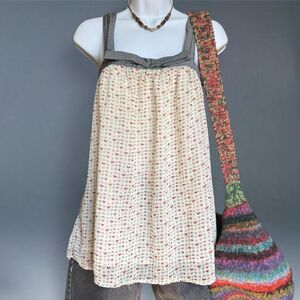 Y2K Indie Sleaze Bow Print Babydoll Top Blue Bird Size Small Flowy Tank Twee